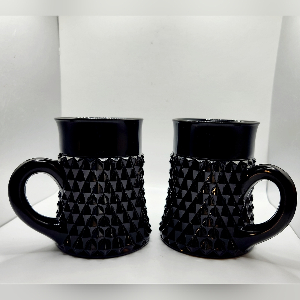 2 black glass mugs 8oz